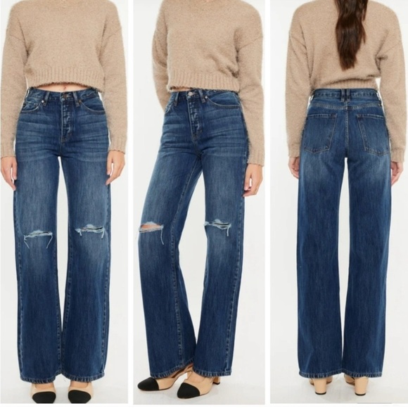 KanCan Montana Ultra High Rise 90's Flare Jeans Dark Wash Size 28 9 Distressed - Picture 1 of 14